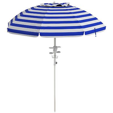 Outsunny 5.7' Beach Umbrella With Tilt, Cup Holders, Hook