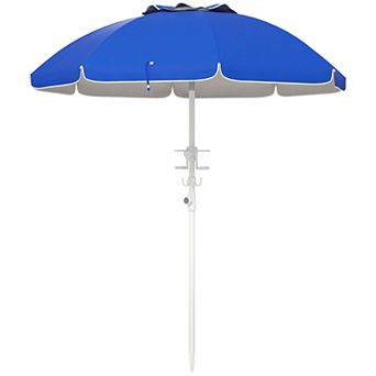 Outsunny 5.7' Beach Umbrella With Tilt, Cup Holders, Hook