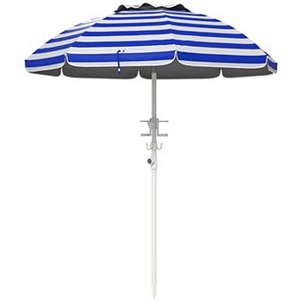 Outsunny 5.7' Beach Umbrella With Tilt, Cup Holders, Hook