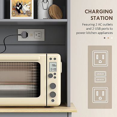 HOMCOM Pantry Storage Cabinet w/ Charging Station