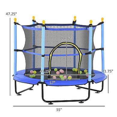 Qaba 4.6ft Trampoline for Kids with Safety Enclosure & Ball Pit