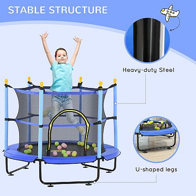 Qaba 4.6ft Trampoline for Kids with Safety Enclosure & Ball Pit