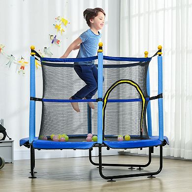 Qaba 4.6ft Trampoline for Kids with Safety Enclosure & Ball Pit