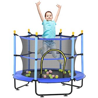 Qaba 4.6' Trampoline For Kids With Safety Enclosure & Ball Pit