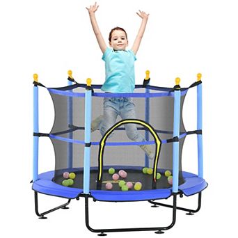 Qaba 4.6' Trampoline For Kids With Safety Enclosure & Ball Pit