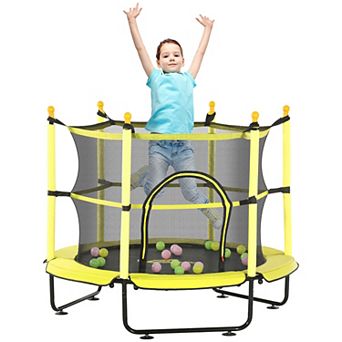 Qaba 4.6' Trampoline For Kids With Safety Enclosure & Ball Pit