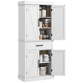Homcom 72" Tall Kitchen Pantry Storage Cabinet With Barn Doors And Drawer