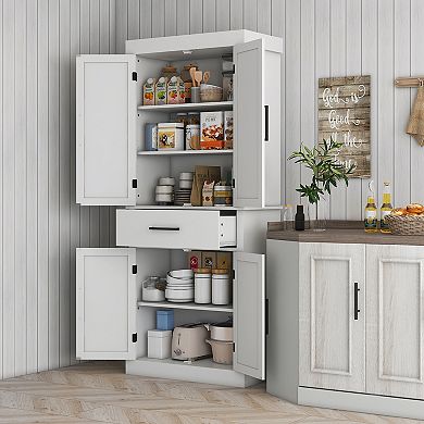 Homcom 72" Tall Kitchen Pantry Storage Cabinet With Barn Doors And Drawer