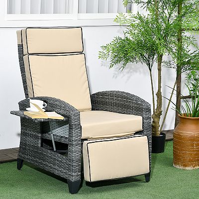 Outsunny Outdoor Recliner Chair With Adjustable Backrest, Cushion