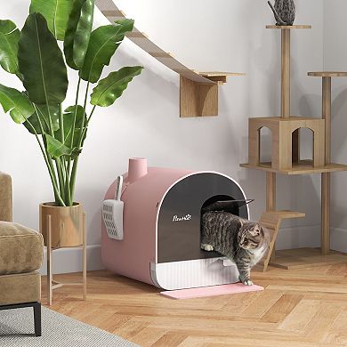 Pawhut Cat Litter Box With Lid With Scoop And Filter