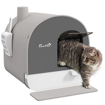 Pawhut Cat Litter Box With Lid With Scoop And Filter