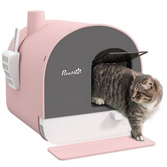 Pawhut Cat Litter Box With Lid With Scoop And Filter