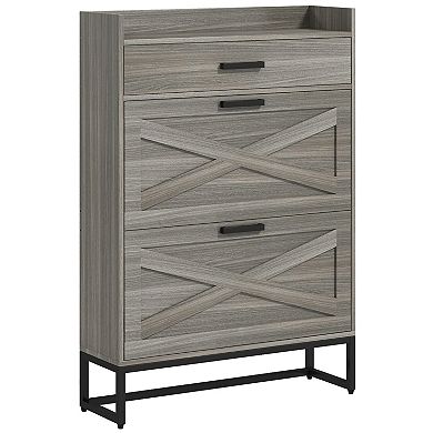 Homcom Narrow Shoe Cabinet With 2 Flip Doors And Top Drawer