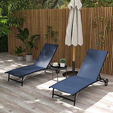Outsunny Chaise Lounge Chair Patio Lounger With Two Wheels Set Of 2