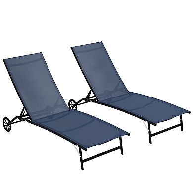 Outsunny Chaise Lounge Chair Patio Lounger With Two Wheels Set Of 2
