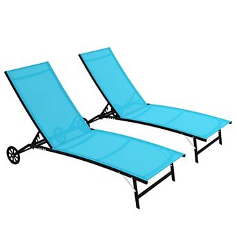 Outsunny 2 pc Chaise Lounge Chair Pool Chairs with Wheels