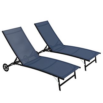Outsunny 2 pc Chaise Lounge Chair Pool Chairs with Wheels