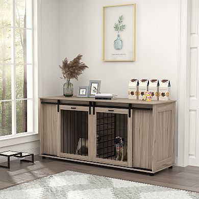 PawHut 71inch Dog Crate Furniture with Removable Divider, Storage, Walnut