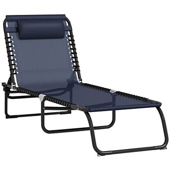 Foldable Beach Chaise Lounge 4 Adjustable Positions Sleeping Bed, Dark Blue