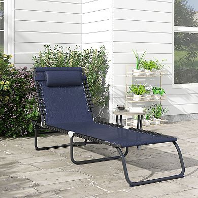 Foldable Beach Chaise Lounge 4 Adjustable Positions Sleeping Bed, Dark Blue