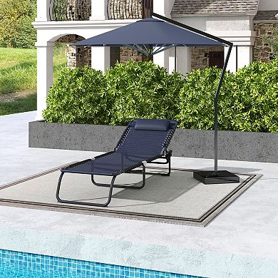 Foldable Beach Chaise Lounge 4 Adjustable Positions Sleeping Bed, Dark Blue
