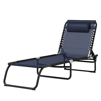 Foldable Beach Chaise Lounge 4 Adjustable Positions Sleeping Bed, Dark Blue