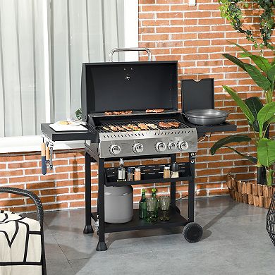 Outsunny 4 Burner Propane Gas Grill With Side Burner, Outdoor