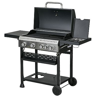 Outsunny 4 Burner Propane Gas Grill With Side Burner, Outdoor