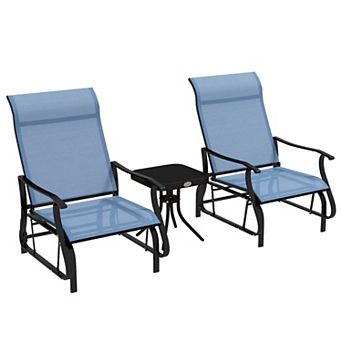 2-person Gliding Rocking Chairs & Bistro Tea Table Garden Swing Seat Light Blue