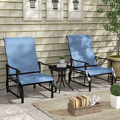 2-person Gliding Rocking Chairs & Bistro Tea Table Garden Swing Seat Light Blue