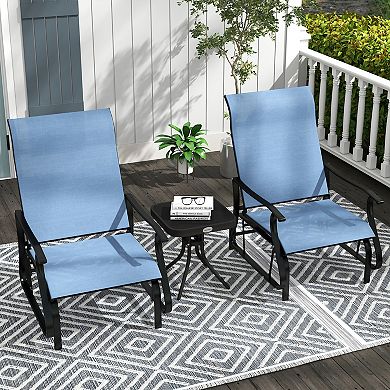 2-person Gliding Rocking Chairs & Bistro Tea Table Garden Swing Seat Light Blue