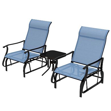 2-person Gliding Rocking Chairs & Bistro Tea Table Garden Swing Seat Light Blue
