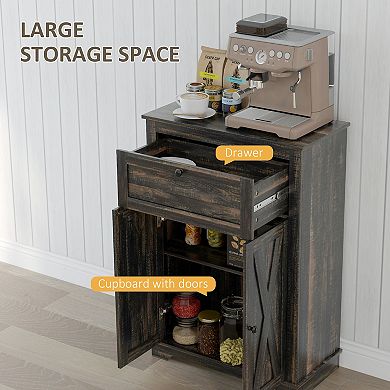 HOMCOM Farmhouse Storage Cabinet with Drawer and Doors, Dark