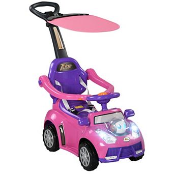 Qaba 3 in 1 Push Car, Sliding Car With Removable Handle, Music, Horn