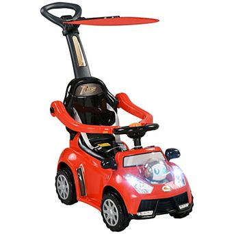Qaba 3 in 1 Push Car, Sliding Car With Removable Handle, Music, Horn
