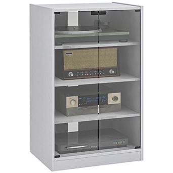 Homcom 4 tier Media Stand Cabinet With Adjustable Shelves And Glass Doors