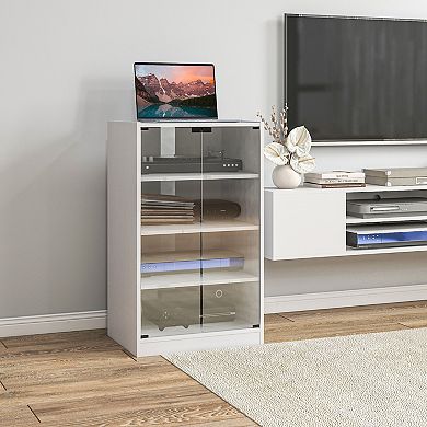 Homcom 4-tier Media Stand Cabinet With Adjustable Shelves And Glass Doors