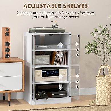 Homcom 4-tier Media Stand Cabinet With Adjustable Shelves And Glass Doors