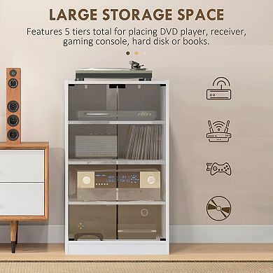 Homcom 4-tier Media Stand Cabinet With Adjustable Shelves And Glass Doors