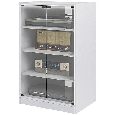 Homcom 4-tier Media Stand Cabinet With Adjustable Shelves And Glass Doors