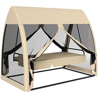 Outsunny 3-Seat Outdoor Swing Chair Convertible Porch Swing Bed