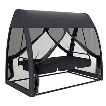 Outsunny 3-Seat Outdoor Swing Chair Convertible Porch Swing Bed