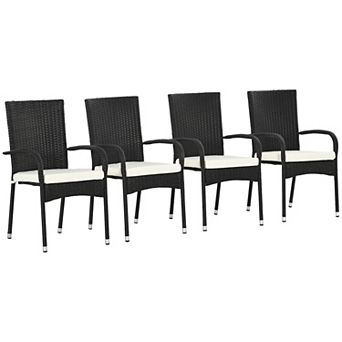 Outsunny 4 Outdoor Dining Chairs W/ Cushions, Wicker Dining Chairs