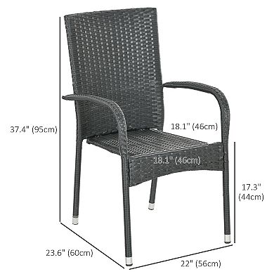 Outsunny 2 Outdoor Dining Chairs W/ Cushion, Patio Wicker