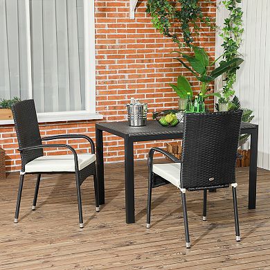 Outsunny 2 Outdoor Dining Chairs W/ Cushion, Patio Wicker