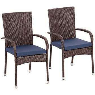 Outsunny 2 Outdoor Dining Chairs W/ Cushion, Patio Wicker