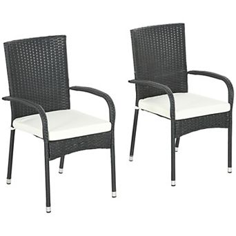 Outsunny 2 Outdoor Dining Chairs W/ Cushion, Patio Wicker