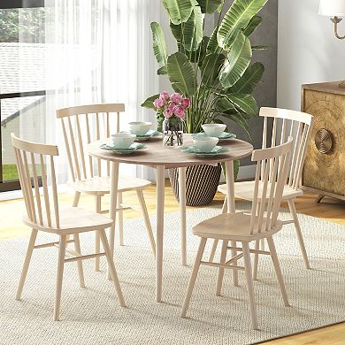 Homcom Foldable Dining Table, Round Drop Leaf Table W/ Wood Legs