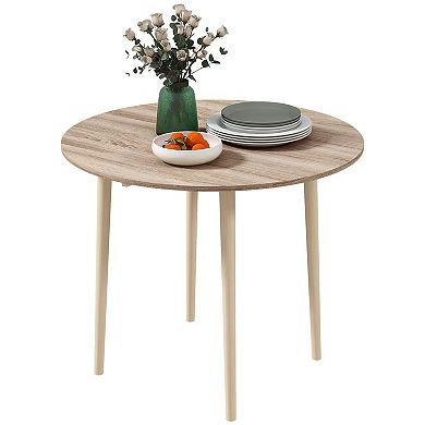 Homcom Foldable Dining Table, Round Drop Leaf Table W/ Wood Legs