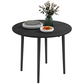 Homcom Foldable Dining Table, Round Drop Leaf Table W/ Wood Legs
